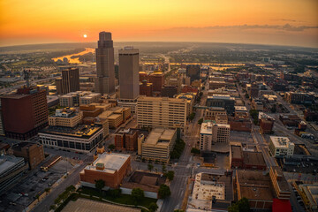 Wall Mural - Aerial View of the Omaha, Nebraska Skyline at Dusk