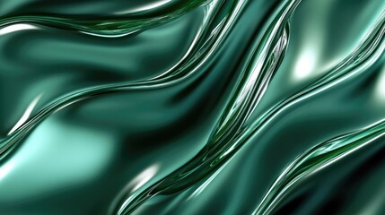 Wall Mural - Abstract Green Liquid Metal with Wavy Lines