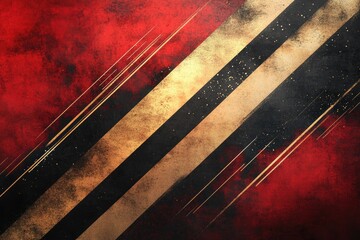 Poster - A red and black striped background with gold accents. The stripes are bold and the gold accents add a touch of luxury. Scene is bold and luxurious