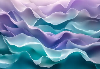 Wall Mural - Organic, fluid shapes resembling ocean waves, with a soothing gradient of soft purples and teals