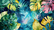 © Digital - Dynamic watercolor washes of tropical leaves, rich and bold gradients, creative backgrounds