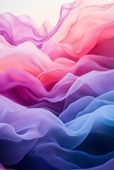 Wall Mural - Abstract liquid waves with a soft gradient of pinks, purples, and blues, creating a peaceful and flowing composition