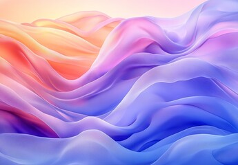 Wall Mural - Abstract liquid waves with a soft gradient of pinks, purples, and blues, creating a peaceful and flowing composition