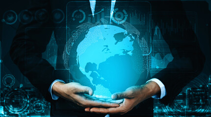 Poster - data analysis for business and finance concept. interface showing future computer technology of prof