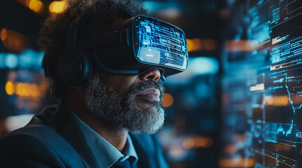 Aufkleber - Financial professionals working in a futuristic office with virtual reality tools