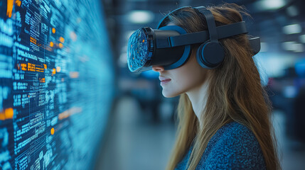 Aufkleber - Financial professionals working in a futuristic office with virtual reality tools