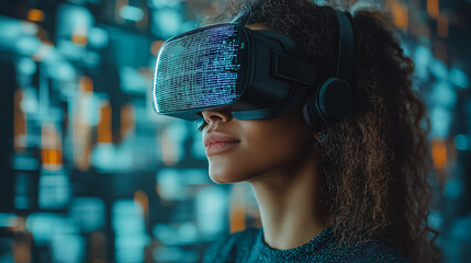 Aufkleber - Financial professionals working in a futuristic office with virtual reality tools