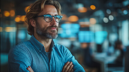 Poster - Innovative financial strategies in a high-tech futuristic office