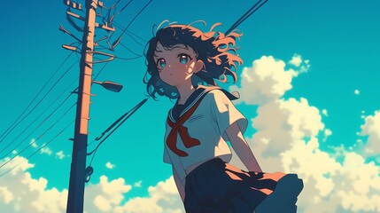 Sticker - anime girl looking at the sky