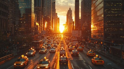 Wall Mural - a city street filled with lots of traffic at sunset