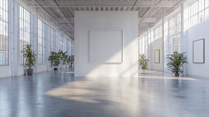 Wall Mural - an empty room with large windows and potted plants