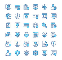 Fototapete - Data protection icons. Outline symbols. Vector blue line icons set