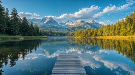 Canvas Print - a wooden dock sitting in the middle of a lake