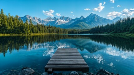 Canvas Print - a wooden dock sitting in the middle of a lake