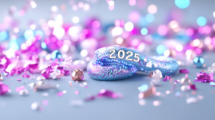 Sticker - Glittery New Year's Eve 2025 Celebration with Confetti and Bokeh Lights