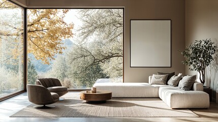 Wall Mural - a living room filled with furniture and a large window