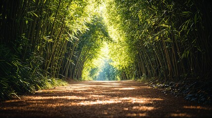 Canvas Print - a dirt road surrounded by tall bamboo trees