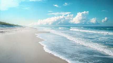 a sandy beach with waves coming in to shore