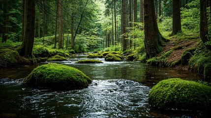 Wall Mural - a stream running through a lush green forest