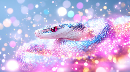 Canvas Print - Magical Snake with Pink and Blue Glitter Background - Perfect for Fantasy or Nature Designs