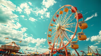 Poster - a ferris wheel at a carnival with a blue sky in the background