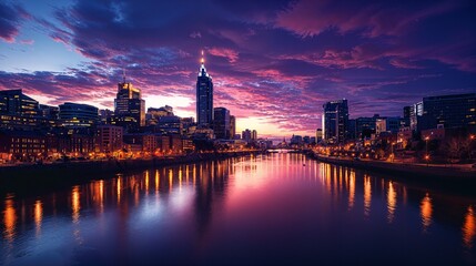 Wall Mural - a city skyline with a river running through it