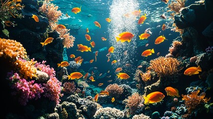 Wall Mural - a large group of fish swimming around a coral reef