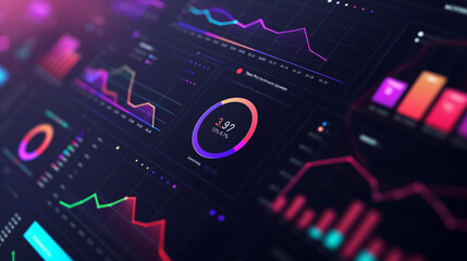 Poster - modern dashboard displaying various business metrics, such as charts, graphs, and KPI indicators, business data visualizations, business data analysis 