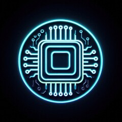 Central processing unit (CPU)  glowing in blue neon sign  isolated on black background