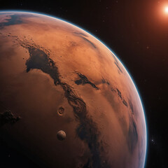 Wall Mural - 3D Planet Mars isolated in dark stary array galaxy solar system red planet