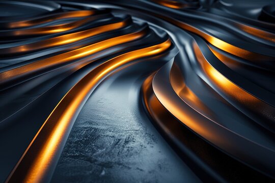 Abstract background with curved lines and glowing orange highlights.