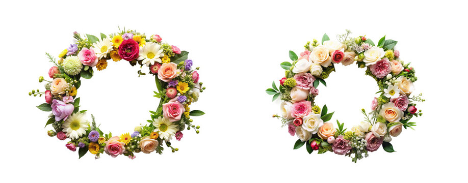 Elegant Wreath with Floral Watercolor Design and Clipping Path on Transparent Background