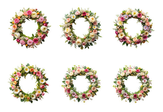 Elegant Wreath with Floral Watercolor Design and Clipping Path on Transparent Background