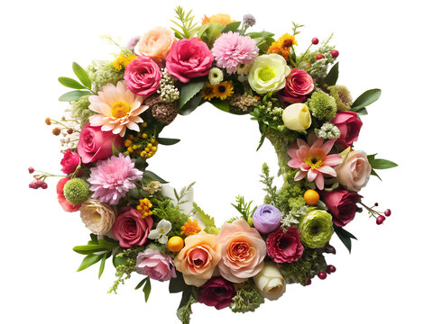 Elegant Wreath with Floral Watercolor Design and Clipping Path on Transparent Background