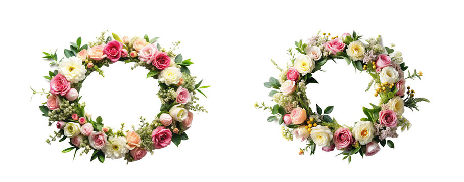 Elegant Wreath with Floral Watercolor Design and Clipping Path on Transparent Background