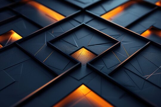 Abstract geometric background with glowing lines and squares.