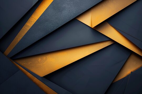 Abstract geometric background with gold and black shapes.