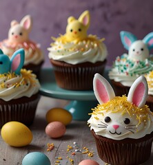 Wall Mural - Adorable Easter Bunny Cupcakes