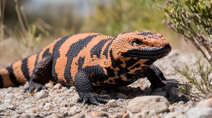 Wall Mural - A side view of a Gila monster, showing its thick body and unique patterns