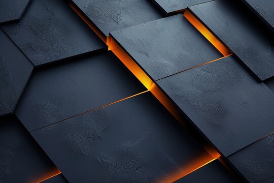 Abstract geometric background with textured blue and orange shapes.