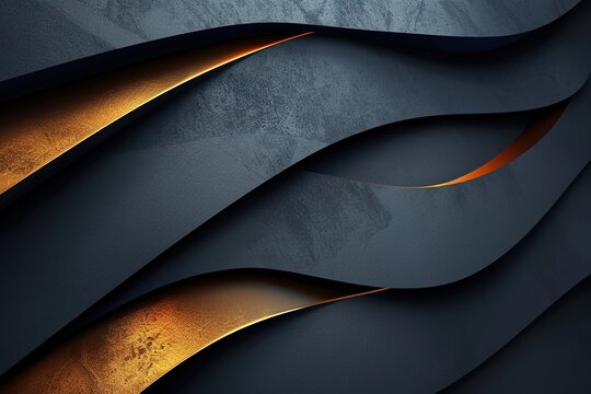 Abstract black and gold geometric background with curved lines.