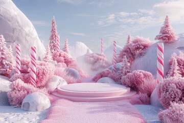 Wall Mural - Candy Cane Podium in a Frosted Winter Wonderland