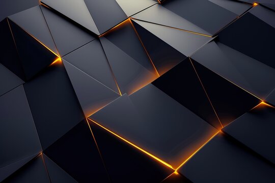 Abstract black geometric pattern with glowing lines.