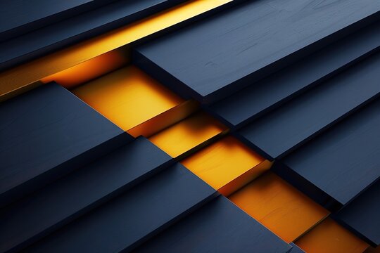 Abstract geometric pattern with blue and gold blocks.