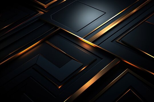Abstract dark background with gold lines.