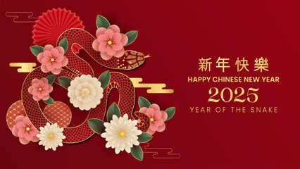 Wall Mural - happy chinese new year 2025 banner vector illustration. chinese new year of the snake 2025 banner de
