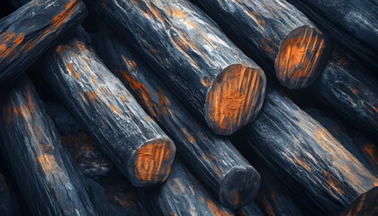 Illustration of full-frame wooden logs in a close-up shot