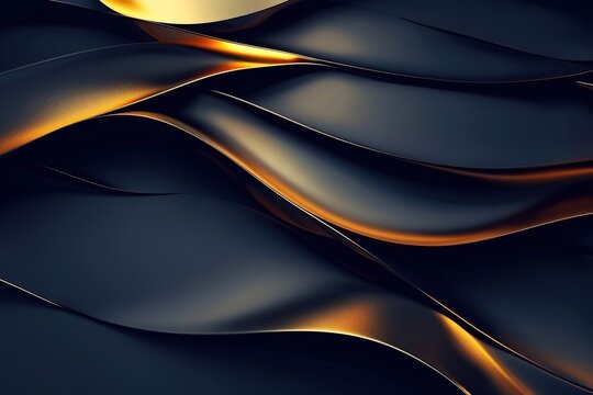 Abstract dark blue and golden wavy background.