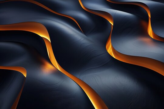Abstract dark blue and golden wavy background.