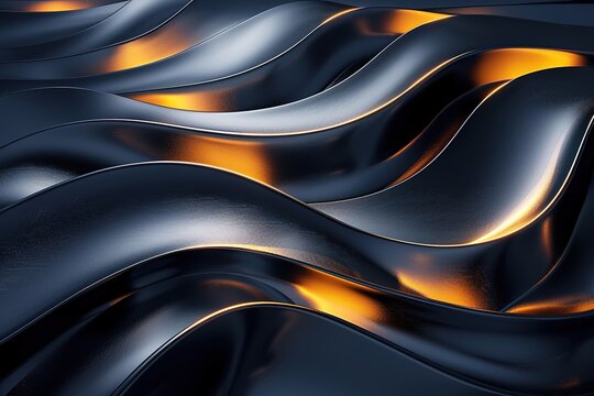 Abstract dark blue and orange wavy background.
